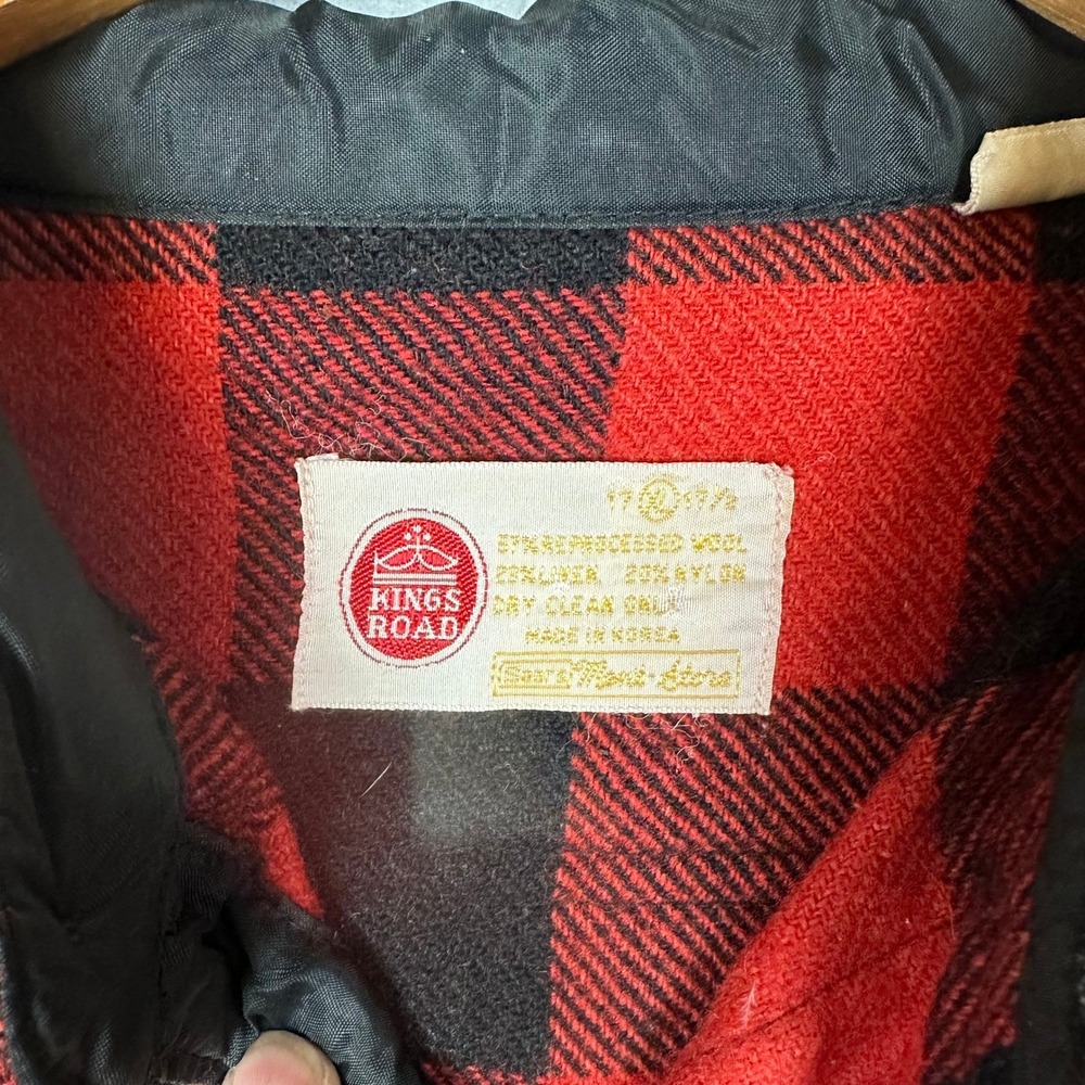 Vtg 70s Sears Kings Road Buffalo Plaid Wool Shirt Jacket CPO Red Black XL - Picture 8 of 11